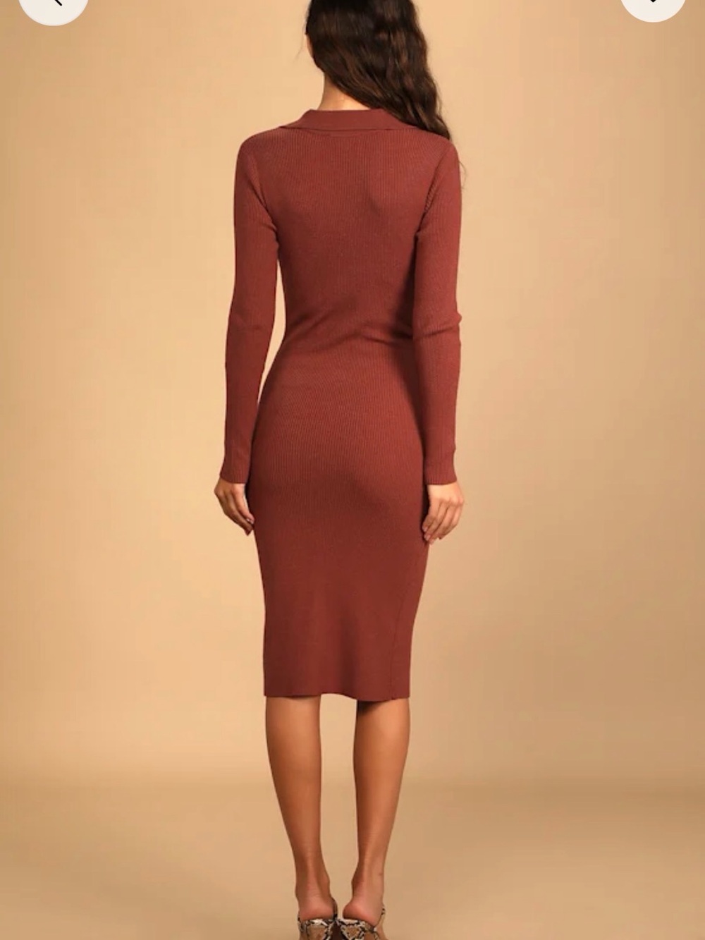 Lulu's Rust Ribbed Button-Front Midi Dress - Picture 2 of 5